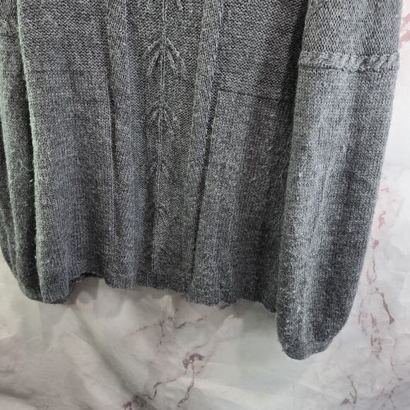 Garnet Hill Sweater Womens Small Gray Alpaca Wool V Balloon Sleeve Pointelle - Picture 7 of 10